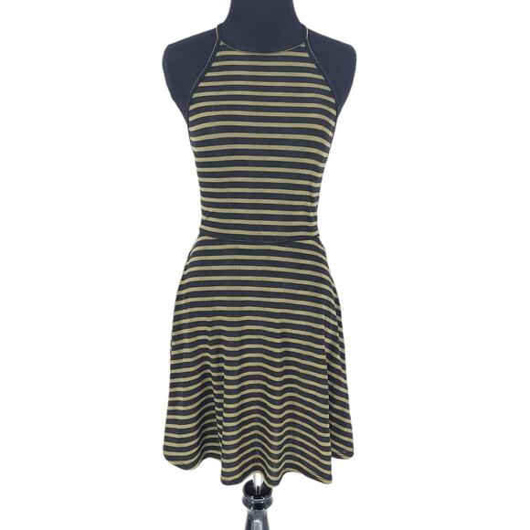 Silence + Noise Ribbed Lace Up Back Stripped Skater Dress Med Boho Goth Punk - Picture 1 of 12